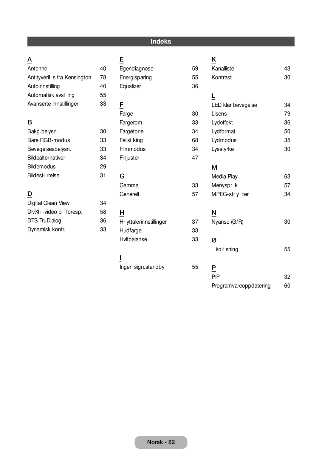 Samsung LT31D310EW/XU manual Indeks 