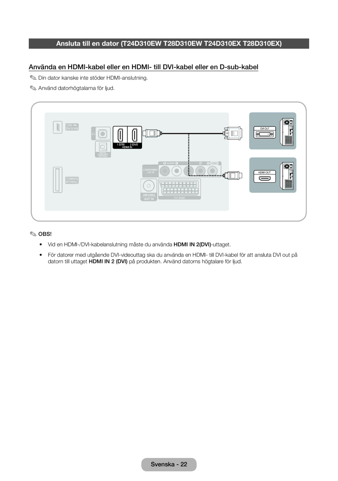 Samsung LT31D310EW/XU manual Anslutningar 