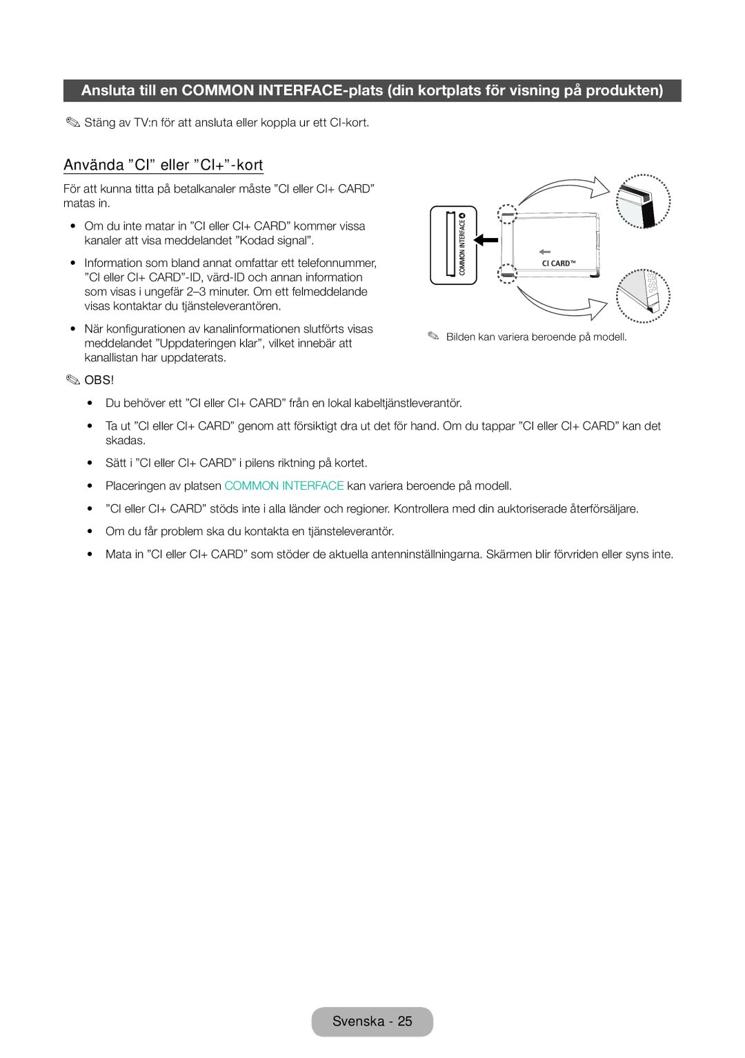 Samsung LT31D310EW/XU manual Använda CI eller CI+-kort 