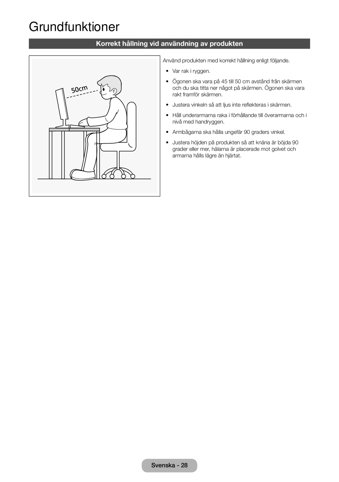 Samsung LT31D310EW/XU manual Grundfunktioner, Korrekt hållning vid användning av produkten 