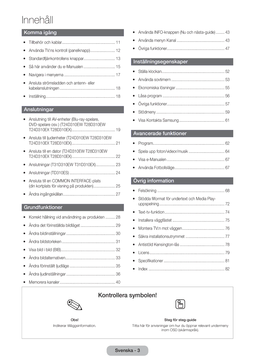 Samsung LT31D310EW/XU manual Innehåll 