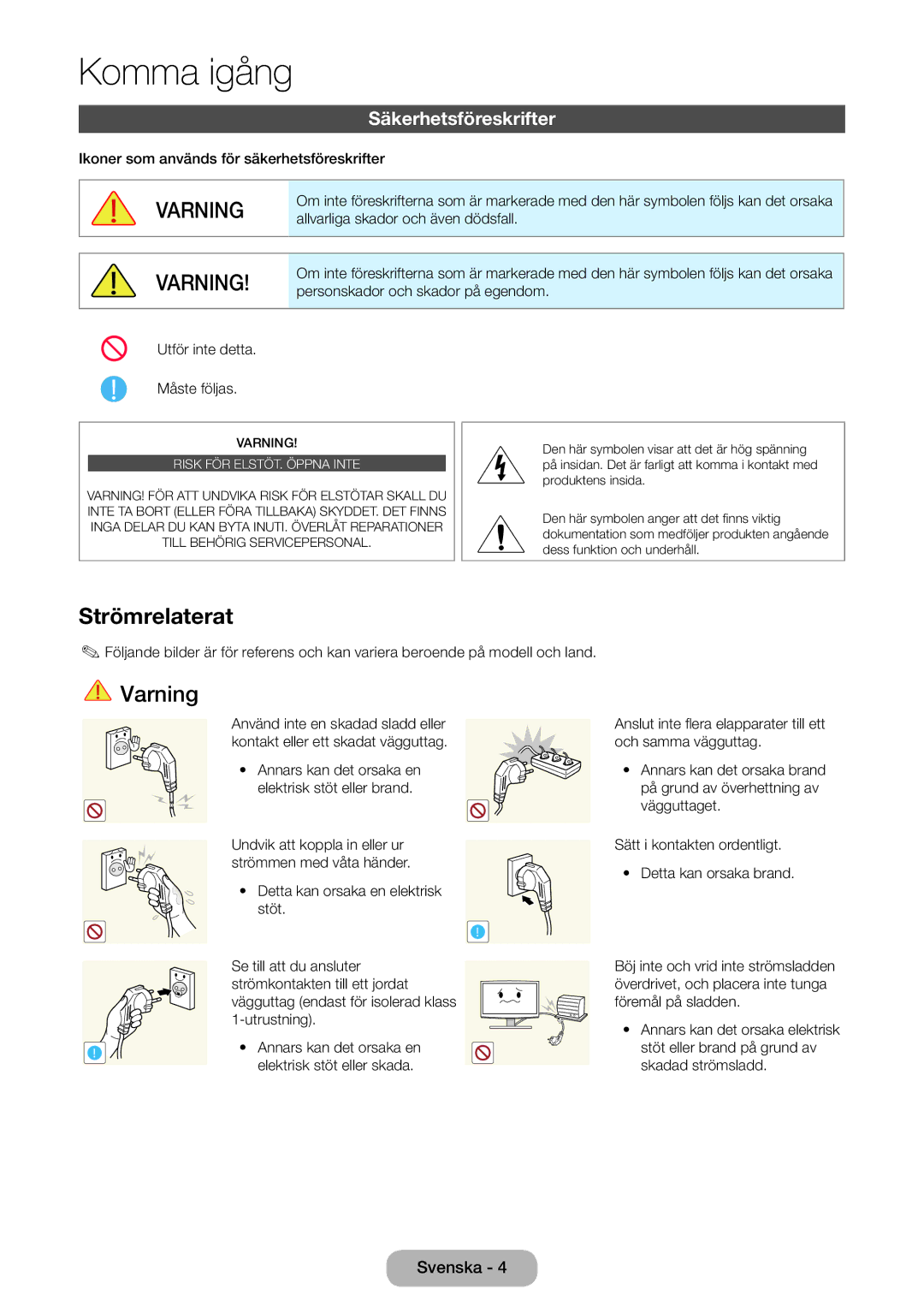 Samsung LT31D310EW/XU manual Strömrelaterat, Säkerhetsföreskrifter 