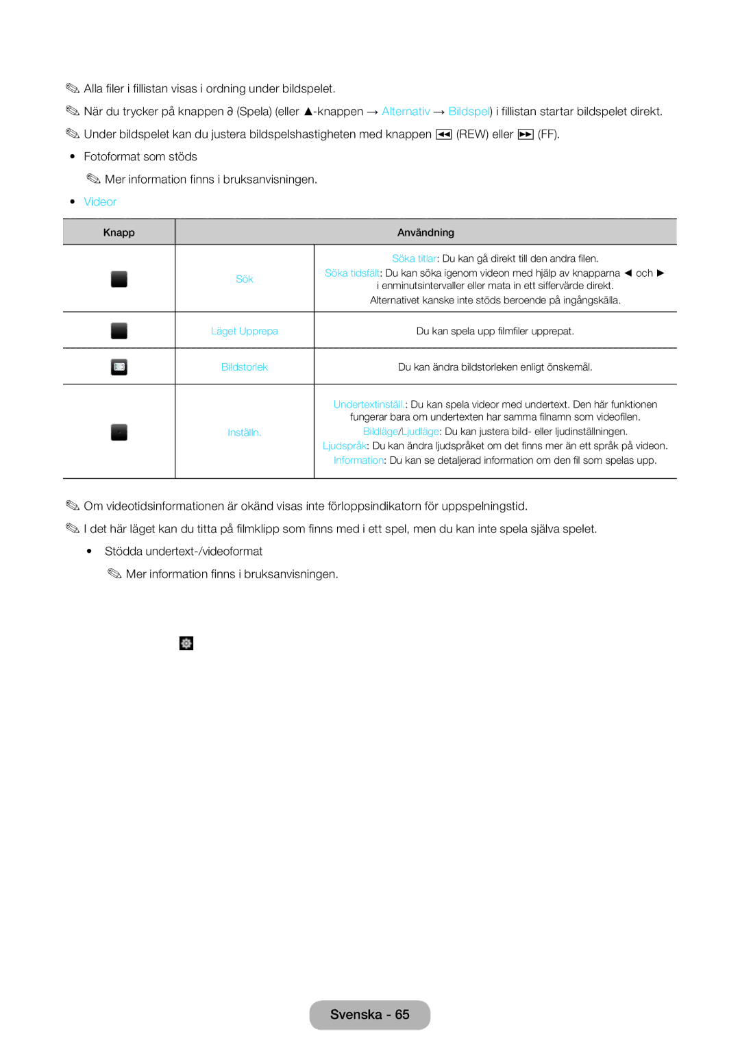 Samsung LT31D310EW/XU manual Videor, Sök 