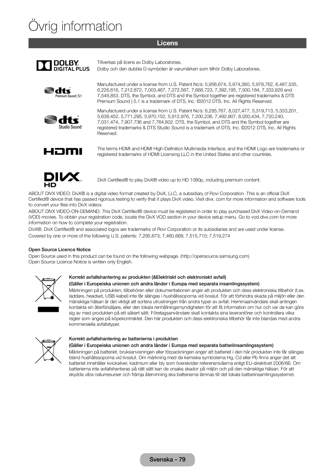 Samsung LT31D310EW/XU manual Licens, HD 1080p, including premium content 