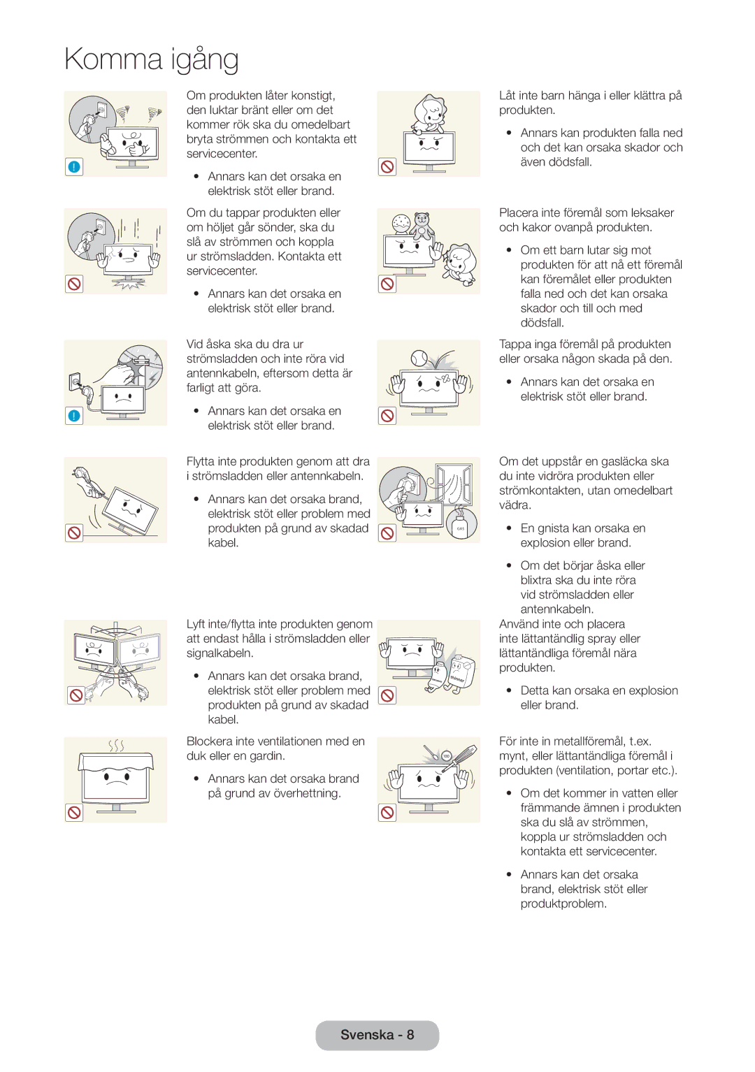 Samsung LT31D310EW/XU manual Placera inte föremål som leksaker och kakor ovanpå produkten 