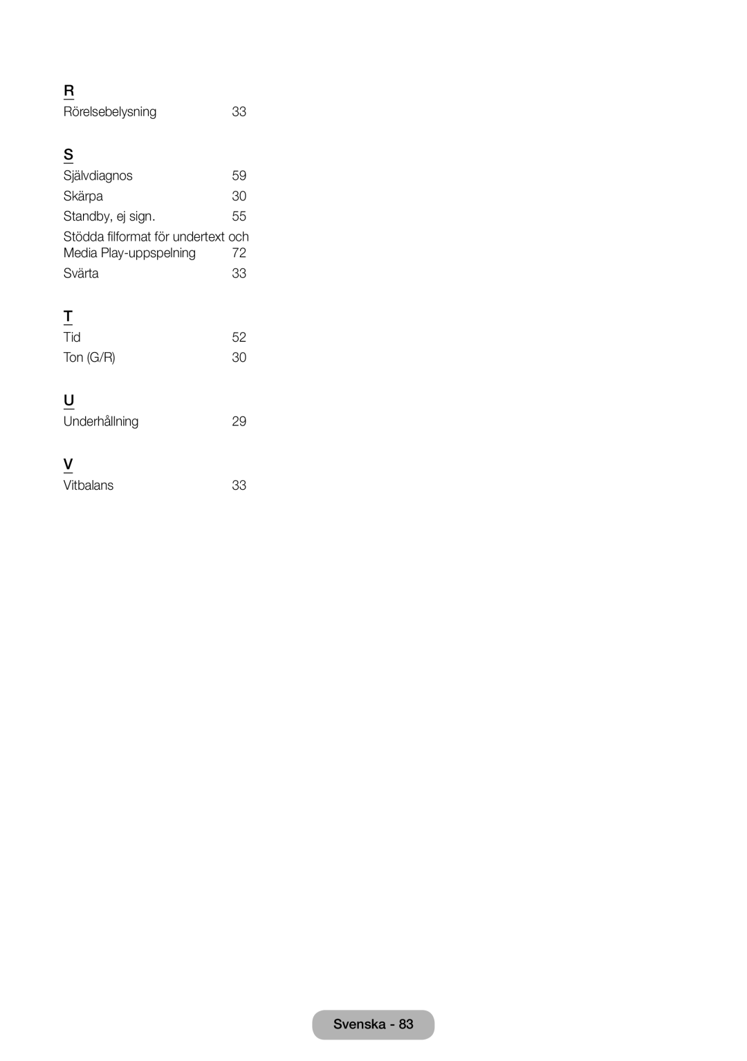 Samsung LT31D310EW/XU manual Rörelsebelysning Självdiagnos Skärpa Standby, ej sign 