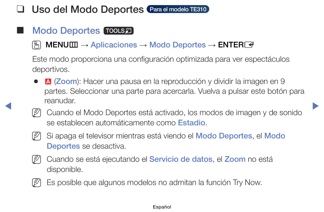Samsung LT24E310EW/EN manual Uso del Modo Deportes, Modo Deportes t, OO MENUm → Aplicaciones → Modo Deportes → Entere 