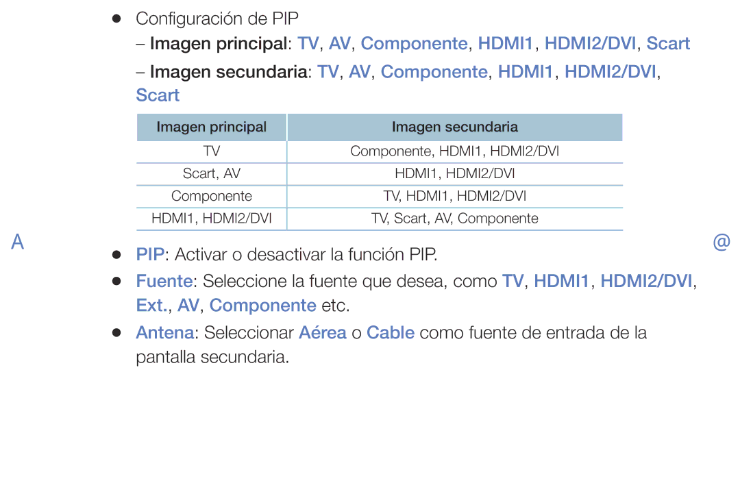 Samsung LT32E310EW/EN, LT28E310EW/EN, LT24E310EW/EN manual Imagen principal TV, AV, Componente, HDMI1, HDMI2/DVI, Scart 