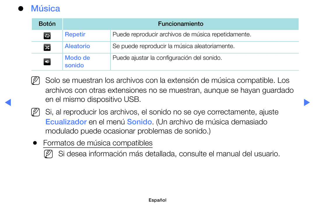 Samsung LT28E310EW/EN, LT32E310EW/EN, LT24E310EW/EN manual Música 