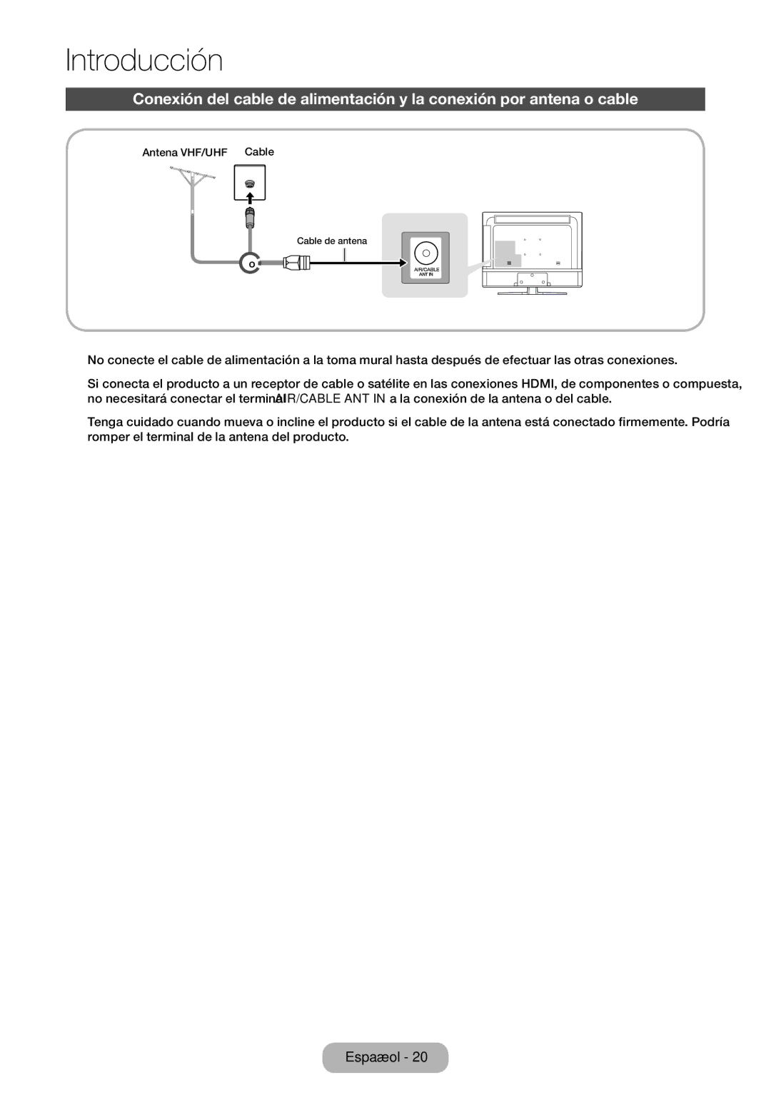 Samsung LT24E310EW/EN, LT32E310EW/EN, LT28E310EW/EN manual Antena VHF/UHF Cable 