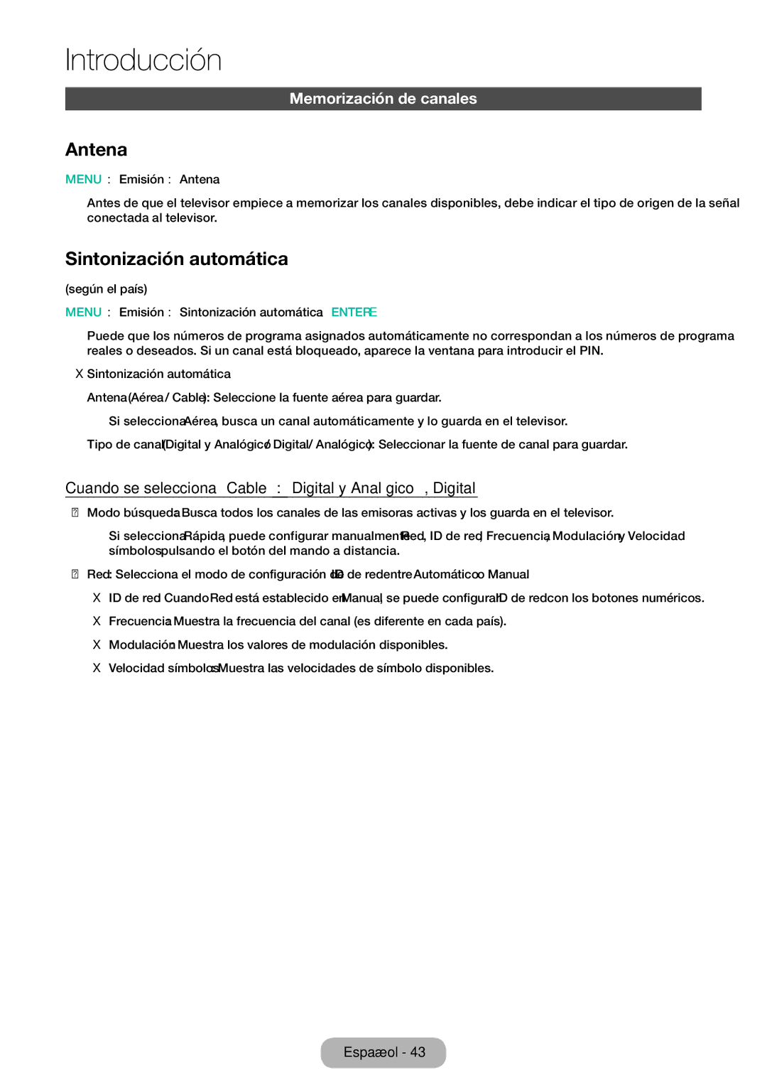 Samsung LT28E310EW/EN, LT32E310EW/EN, LT24E310EW/EN manual Antena, Sintonización automática, Memorización de canales 