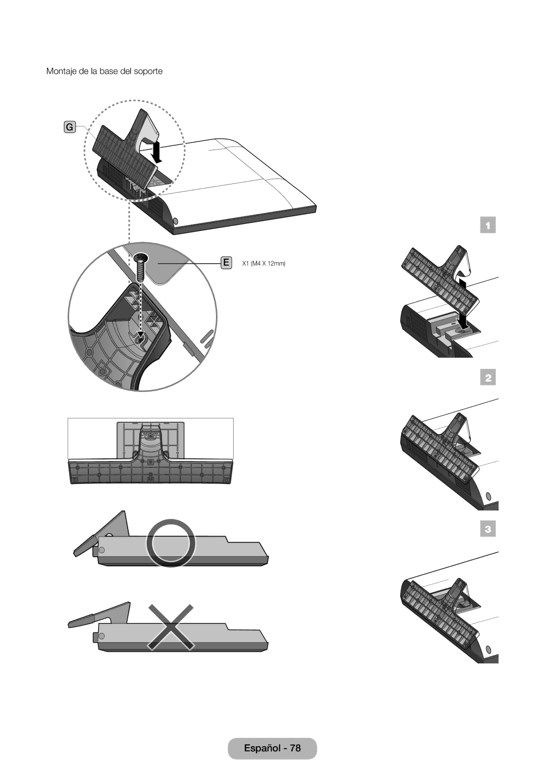 Samsung LT32E310EW/EN, LT28E310EW/EN, LT24E310EW/EN manual Montaje de la base del soporte 