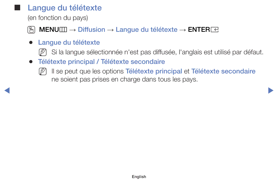 Samsung LT28E310EXQ/EN, LT32E310EXQ/EN, LT28E316EX/EN manual Langue du télétexte, Télétexte principal / Télétexte secondaire 