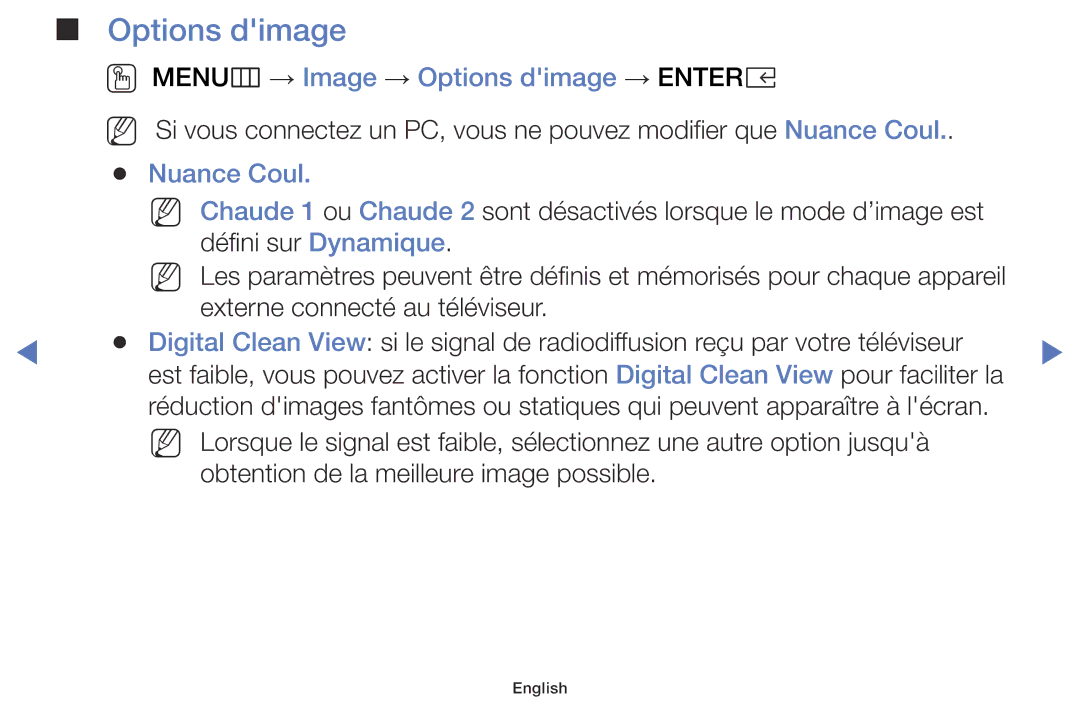 Samsung LT32E310EX/EN, LT32E310EXQ/EN, LT28E310EXQ/EN manual OO MENUm → Image → Options dimage → Entere, Nuance Coul 