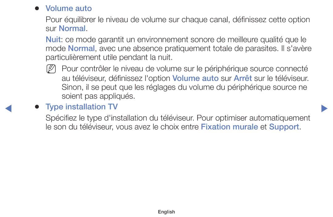 Samsung LT28E310EXQ/EN, LT32E310EXQ/EN, LT28E316EX/EN, LT32E316EX/EN manual Volume auto, Sur Normal, Type installation TV 