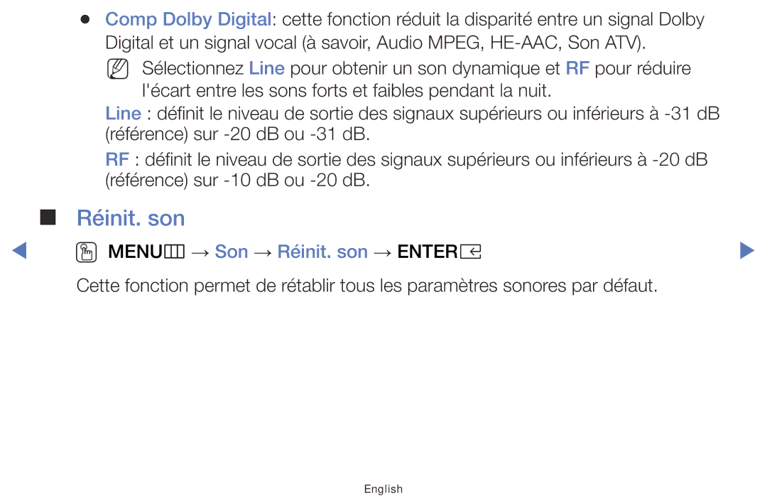 Samsung LT28E310EX/EN, LT32E310EXQ/EN, LT28E310EXQ/EN, LT28E316EX/EN, LT32E316EX/EN OO MENUm → Son → Réinit. son → Entere 