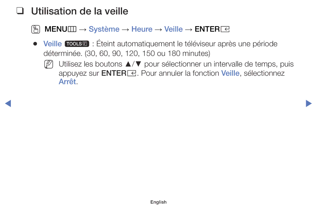 Samsung LT28E310EX/EN, LT32E310EXQ/EN, LT28E316EX/EN Utilisation de la veille, OO MENUm → Système → Heure → Veille → Entere 