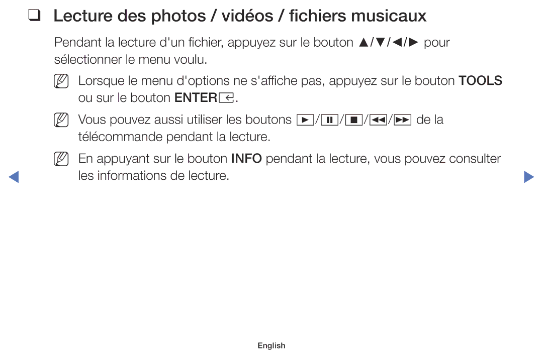 Samsung LT28E316EX/EN, LT32E310EXQ/EN, LT28E310EXQ/EN, LT32E316EX/EN manual Lecture des photos / vidéos / fichiers musicaux 