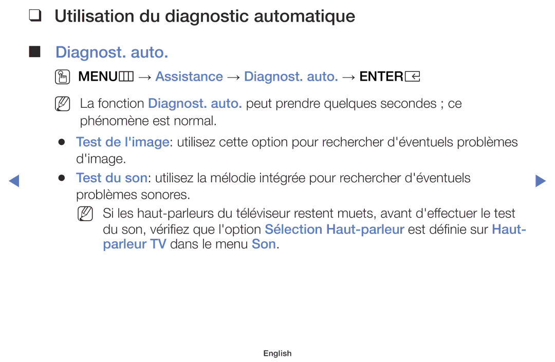 Samsung LT32E310EXQ/EN, LT28E310EXQ/EN Utilisation du diagnostic automatique, Diagnost. auto, Parleur TV dans le menu Son 