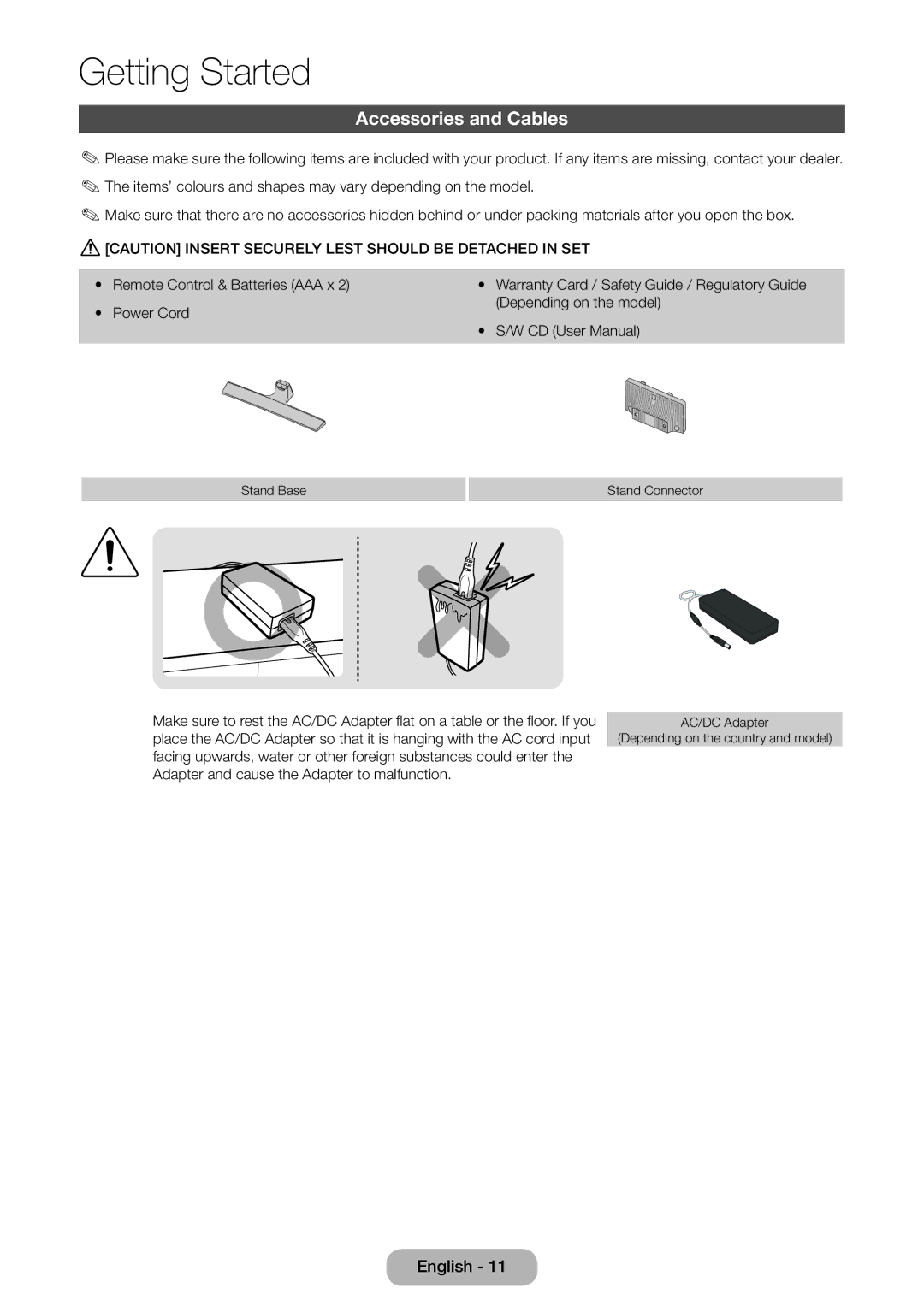 Samsung LT24E310EX/XE, LT32E310EXQ/EN, LT32E310EW/EN, LT28E310EW/EN, LT28E310EXQ/EN, LT24E310EW/EN manual Accessories and Cables 