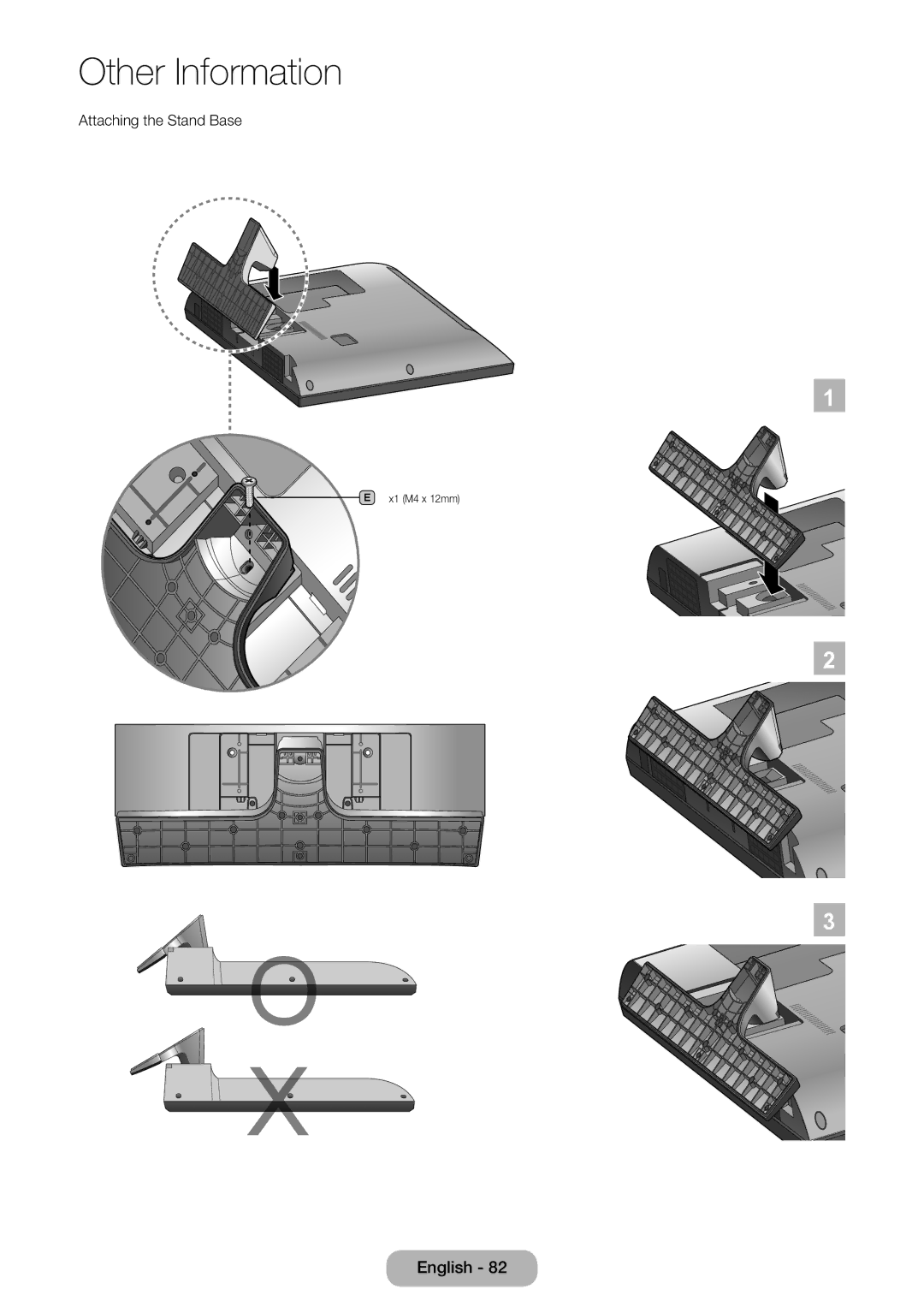 Samsung LT24E310EX/EN, LT32E310EXQ/EN, LT32E310EW/EN, LT28E310EW/EN, LT28E310EXQ/EN, LT24E310EW/EN Attaching the Stand Base 