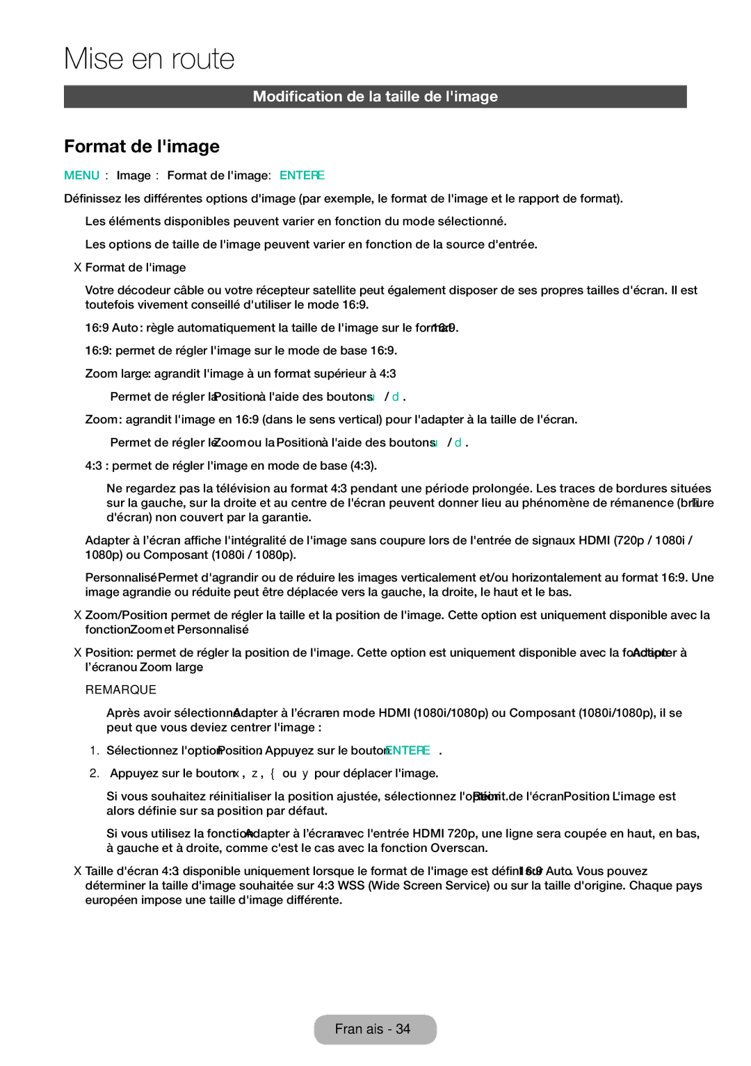 Samsung LT32E310EX/EN, LT32E310EXQ/EN Modification de la taille de limage , Menu → Image → Format de limage → Entere 