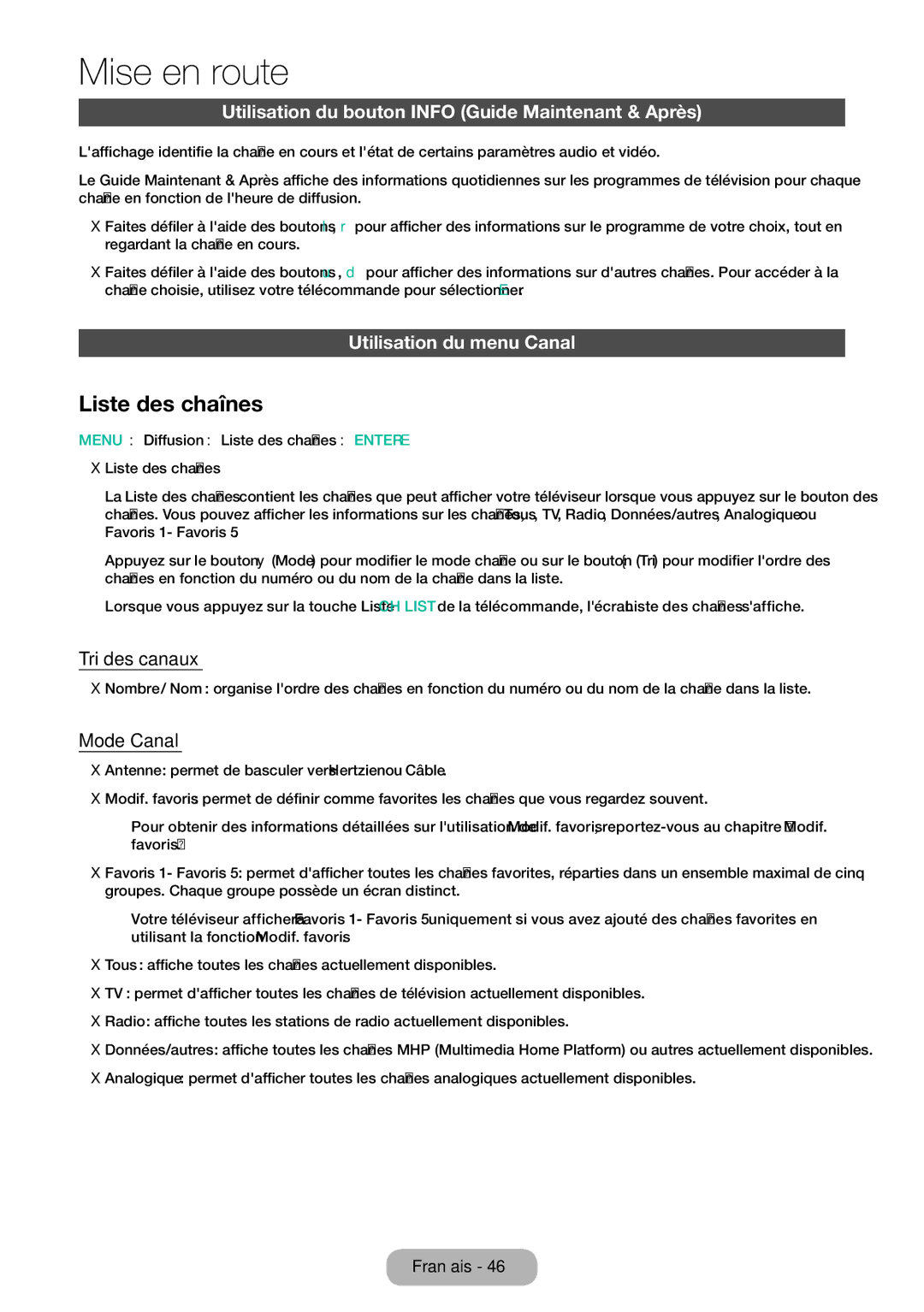 Samsung LT24E310EW/EN Liste des chaînes, Utilisation du bouton Info Guide Maintenant & Après, Utilisation du menu Canal 