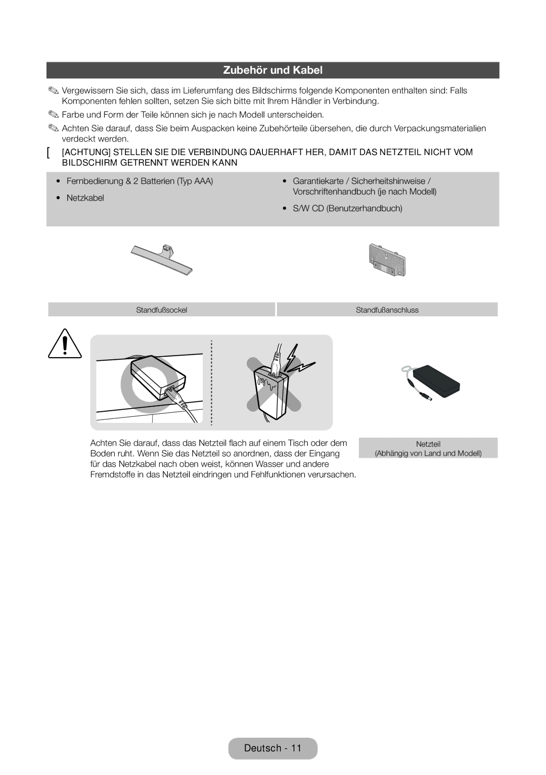 Samsung LT24E310EW/EN manual Zubehör und Kabel, Fernbedienung & 2 Batterien Typ AAA, Netzkabel, CD Benutzerhandbuch 