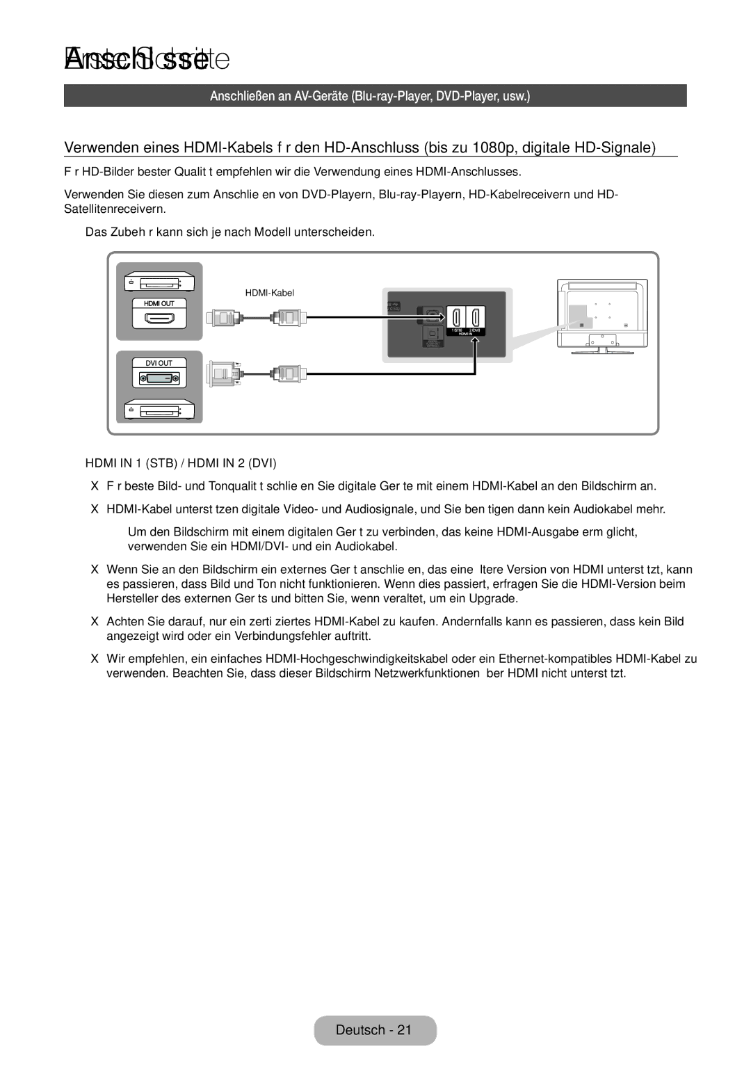 Samsung LT32E310EXQ/EN, LT32E310EW/EN, LT28E310EW/EN, LT28E310EXQ/EN, LT24E310EW/EN, LT28E310EX/EN, LT32E310EX/EN Anschlüsse 