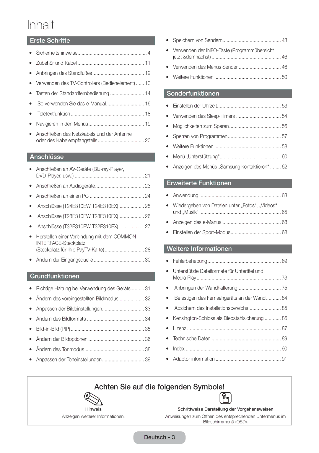 Samsung LT28E310EXQ/EN manual Anschließen des Netzkabels und der Antenne, Yy Anschließen an AV-Geräte Blu-ray-Player 