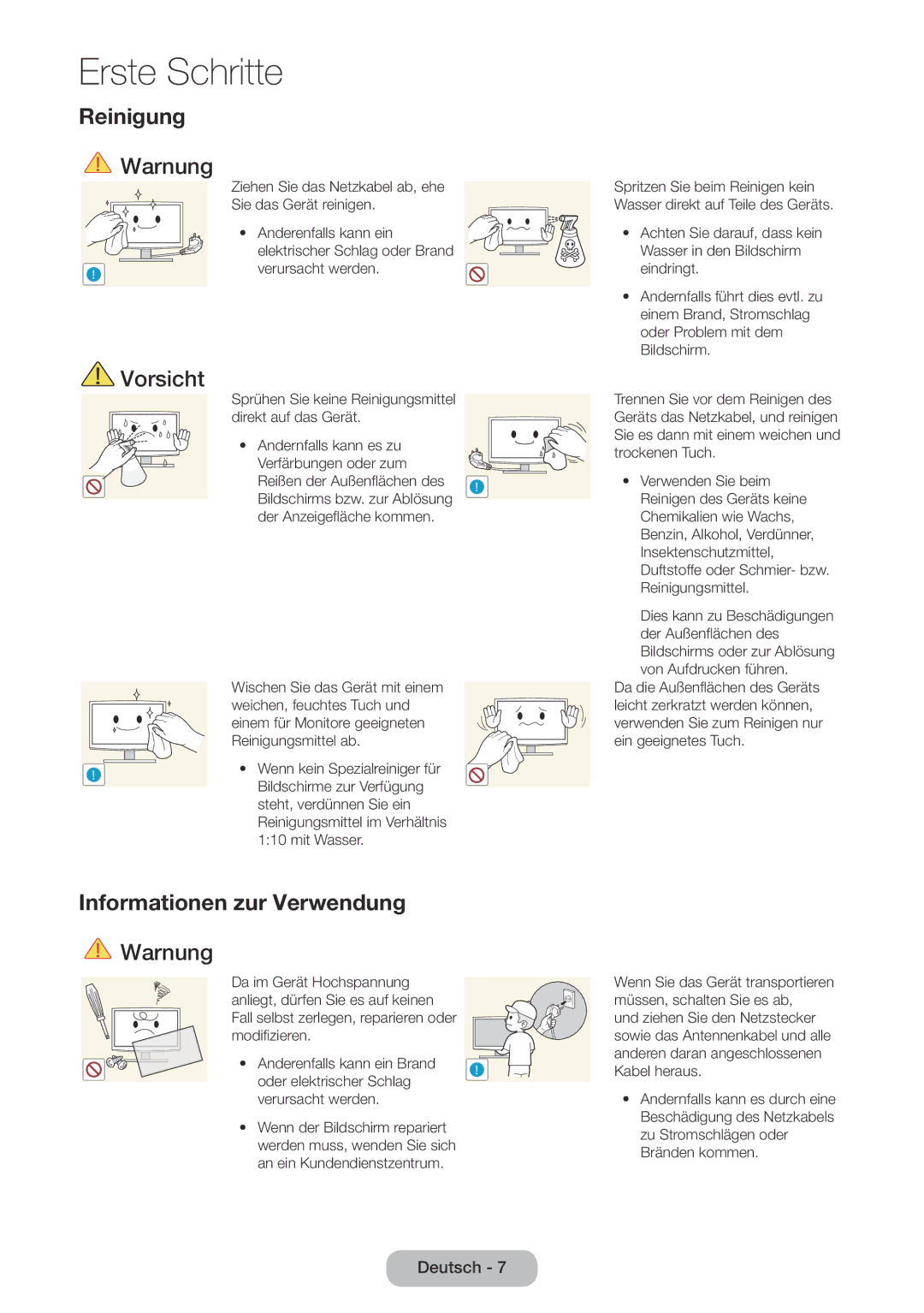 Samsung LT32E310EXQ/EN, LT32E310EW/EN, LT28E310EW/EN, LT28E310EXQ/EN, LT24E310EW/EN Reinigung, Informationen zur Verwendung 