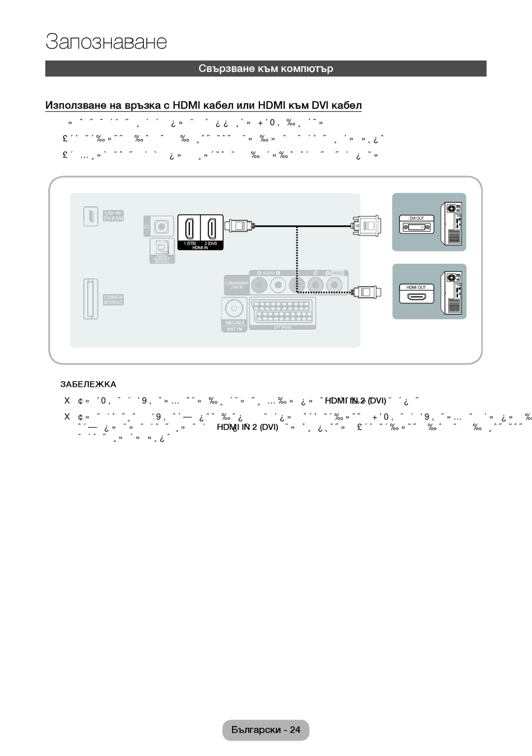 Samsung LT32E310EXQ/EN, LT32E310EW/EN Свързване към компютър, Използване на връзка с Hdmi кабел или Hdmi към DVI кабел 