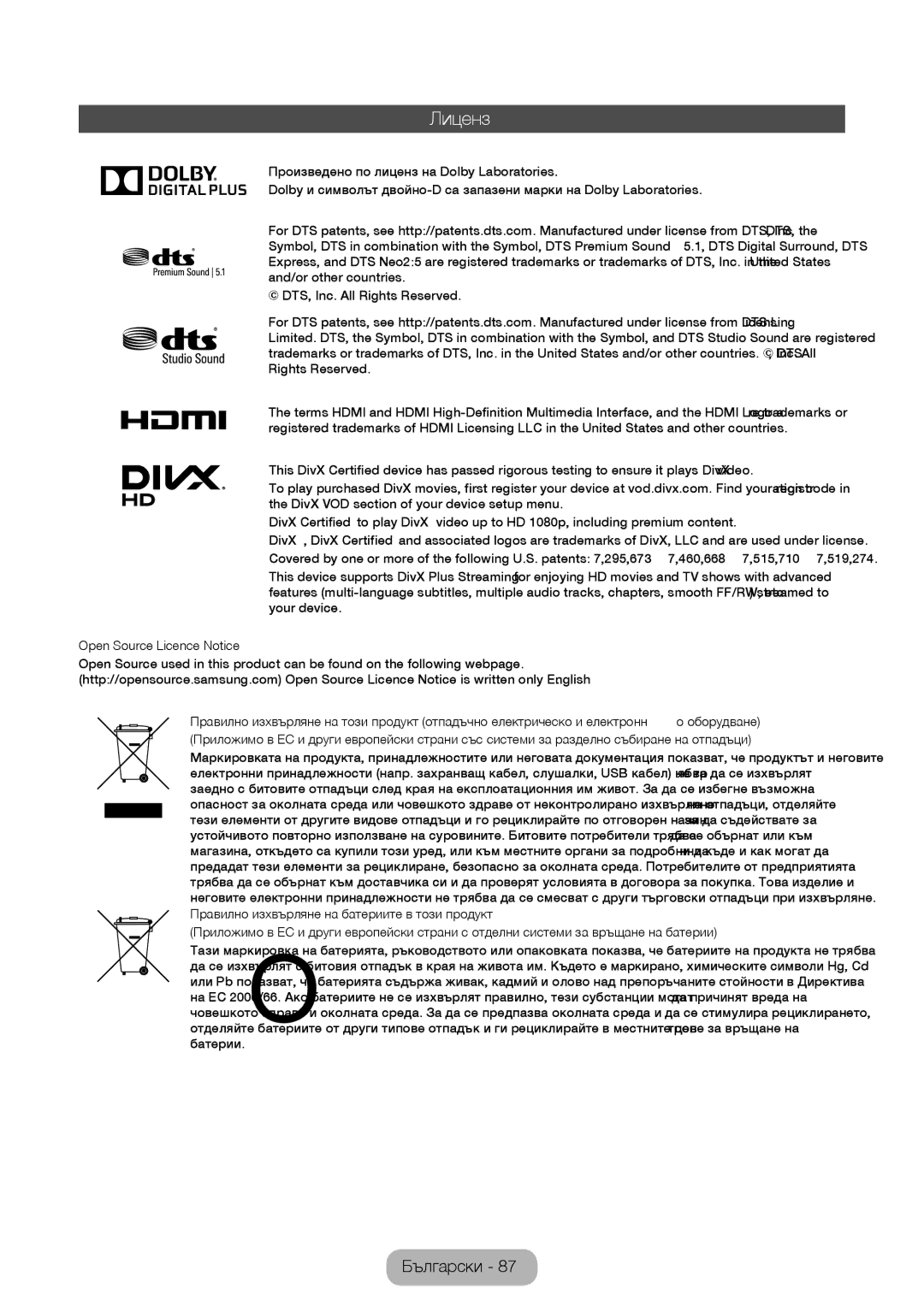 Samsung LT28E310EXQ/EN, LT32E310EXQ/EN, LT32E310EW/EN, LT28E310EW/EN, LT24E310EW/EN, LT24E310EX/EN manual Лиценз 