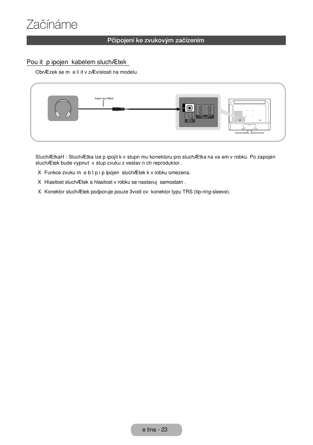 Samsung LT28E310EX/EN, LT32E310EXQ/EN, LT32E310EW/EN Připojení ke zvukovým zařízením, Použití připojení kabelem sluchátek 