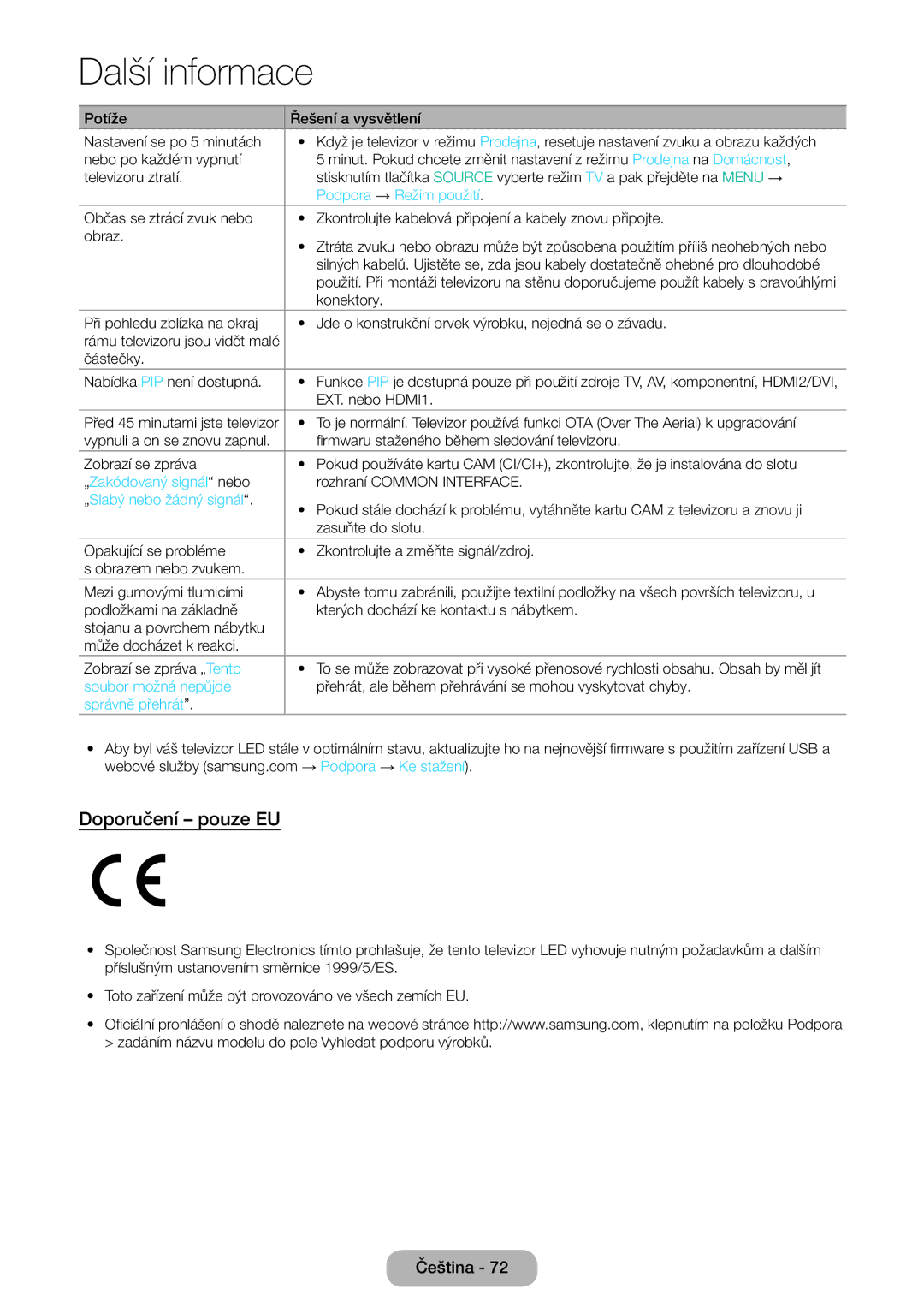 Samsung LT32E310EXQ/EN, LT32E310EW/EN, LT28E310EW/EN, LT28E310EXQ/EN, LT24E310EW/EN, LT28E310EX/EN manual Doporučení pouze EU 