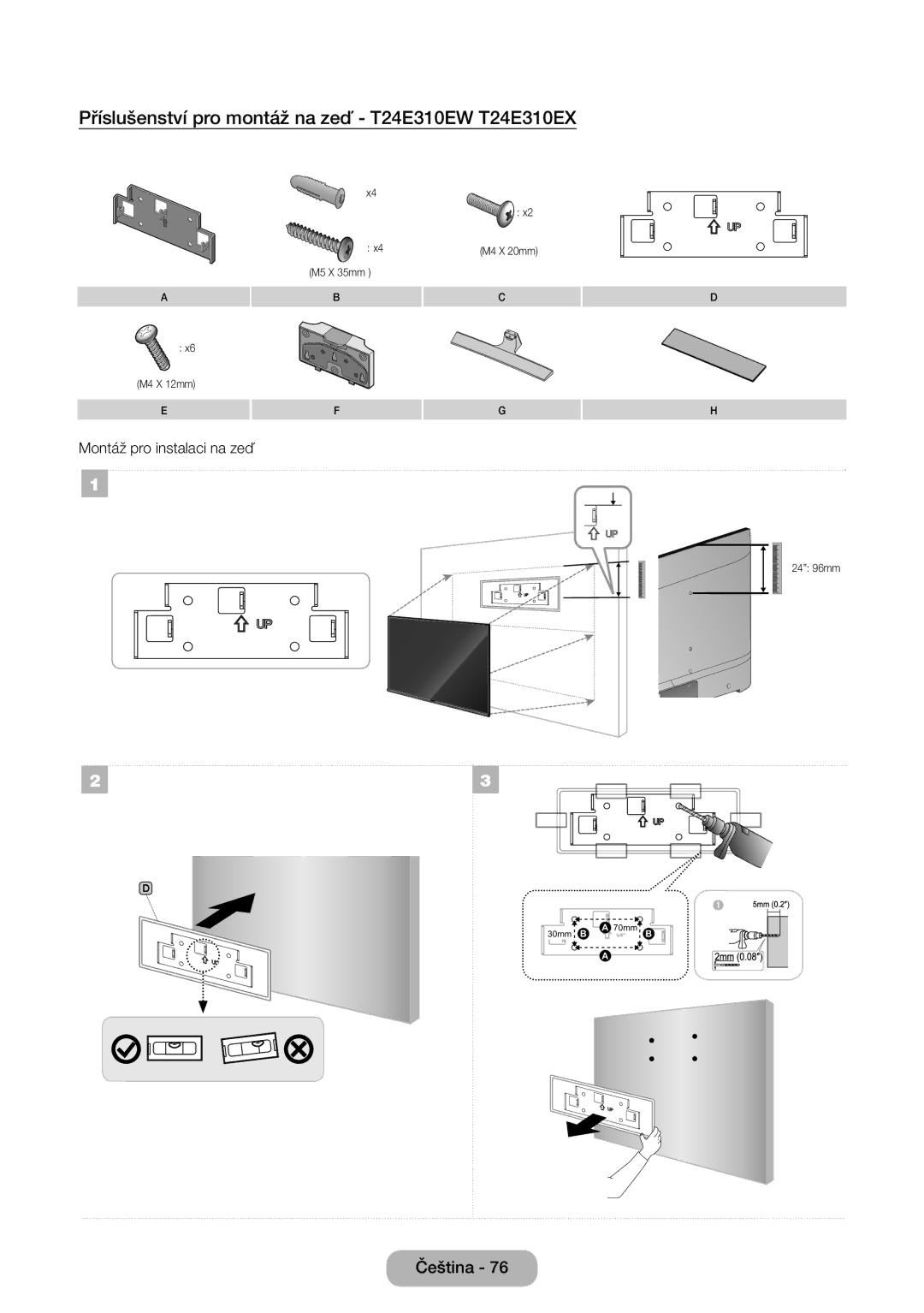 Samsung LT24E310EW/EN, LT32E310EXQ/EN, LT32E310EW/EN, LT28E310EW/EN manual Příslušenství pro montáž na zeď T24E310EW T24E310EX 