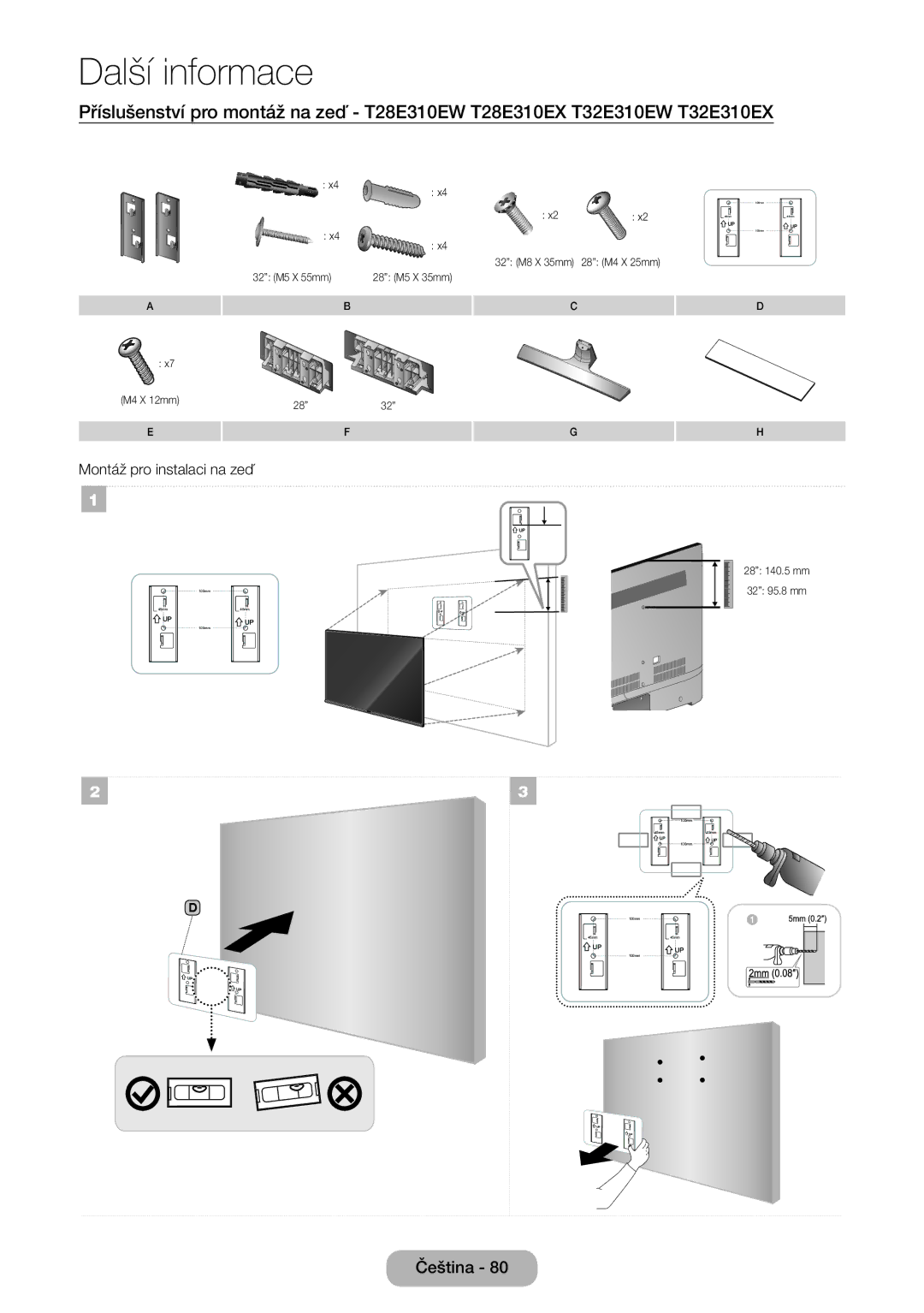 Samsung LT32E310EX/XU, LT32E310EXQ/EN, LT32E310EW/EN, LT28E310EW/EN, LT28E310EXQ/EN, LT24E310EW/EN manual M4 X 12mm 32 M5 X 55mm 