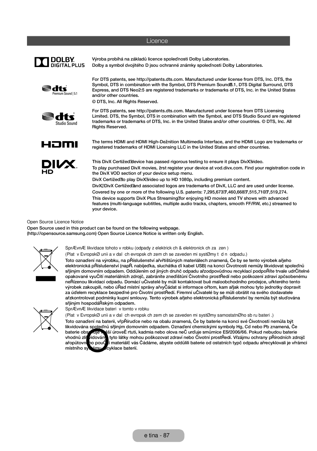 Samsung LT32E310EX/EN, LT32E310EXQ/EN, LT32E310EW/EN, LT28E310EW/EN, LT28E310EXQ/EN, LT24E310EW/EN, LT28E310EX/EN manual Licence 