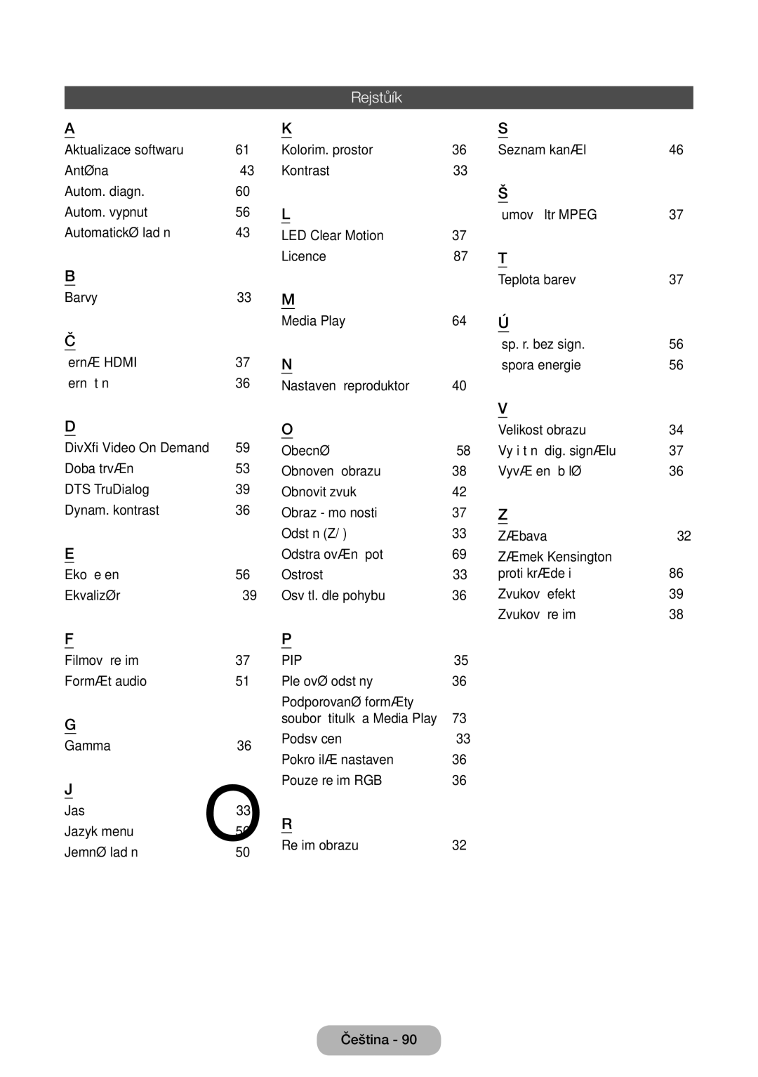 Samsung LT32E310EXQ/EN, LT32E310EW/EN, LT28E310EW/EN, LT28E310EXQ/EN, LT24E310EW/EN, LT28E310EX/EN manual Rejstřík, 33 M 