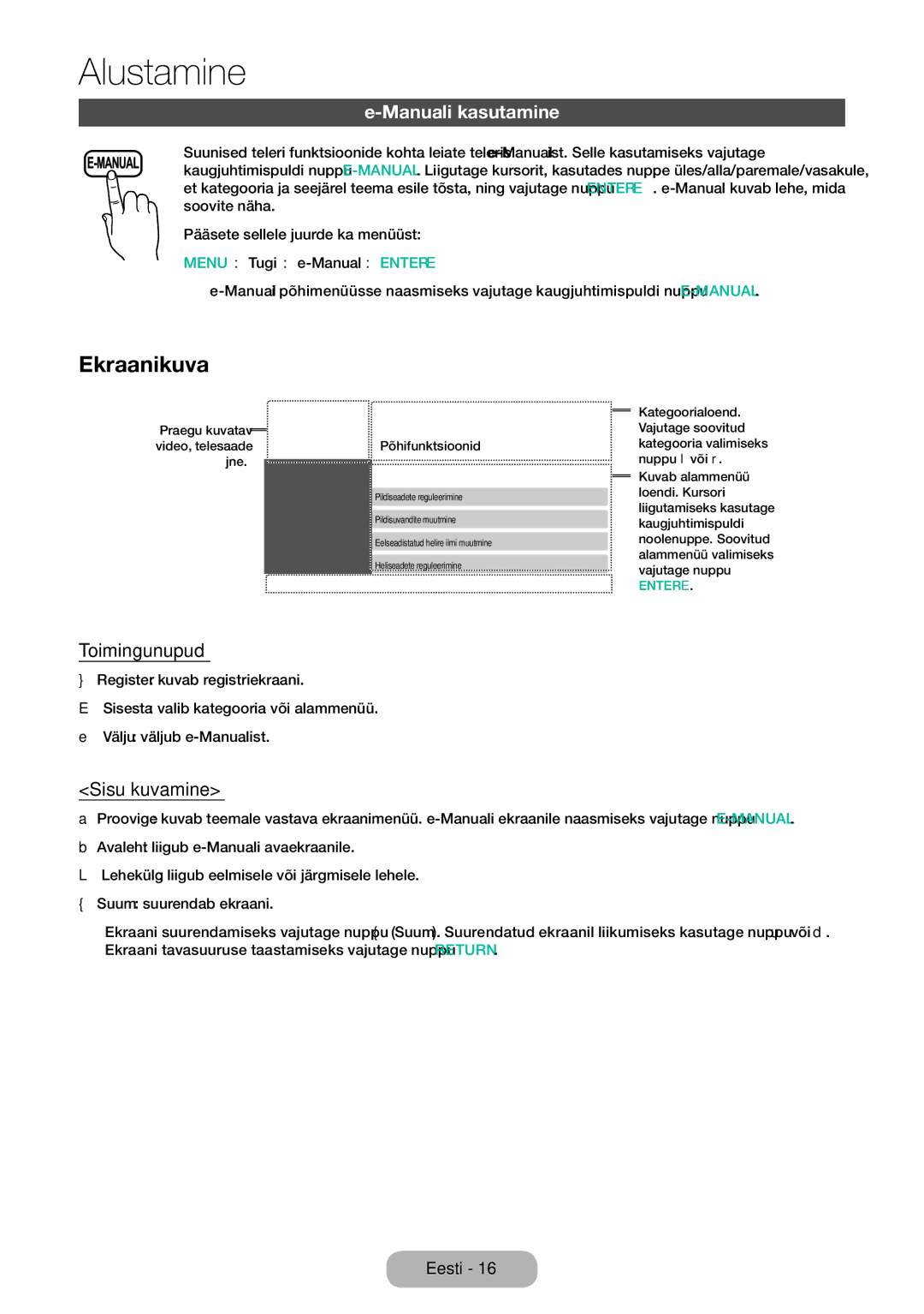 Samsung LT32E310EXQ/EN, LT32E310EW/EN, LT28E310EW/EN manual Ekraanikuva, Manuali kasutamine, Toimingunupud, Sisu kuvamine 