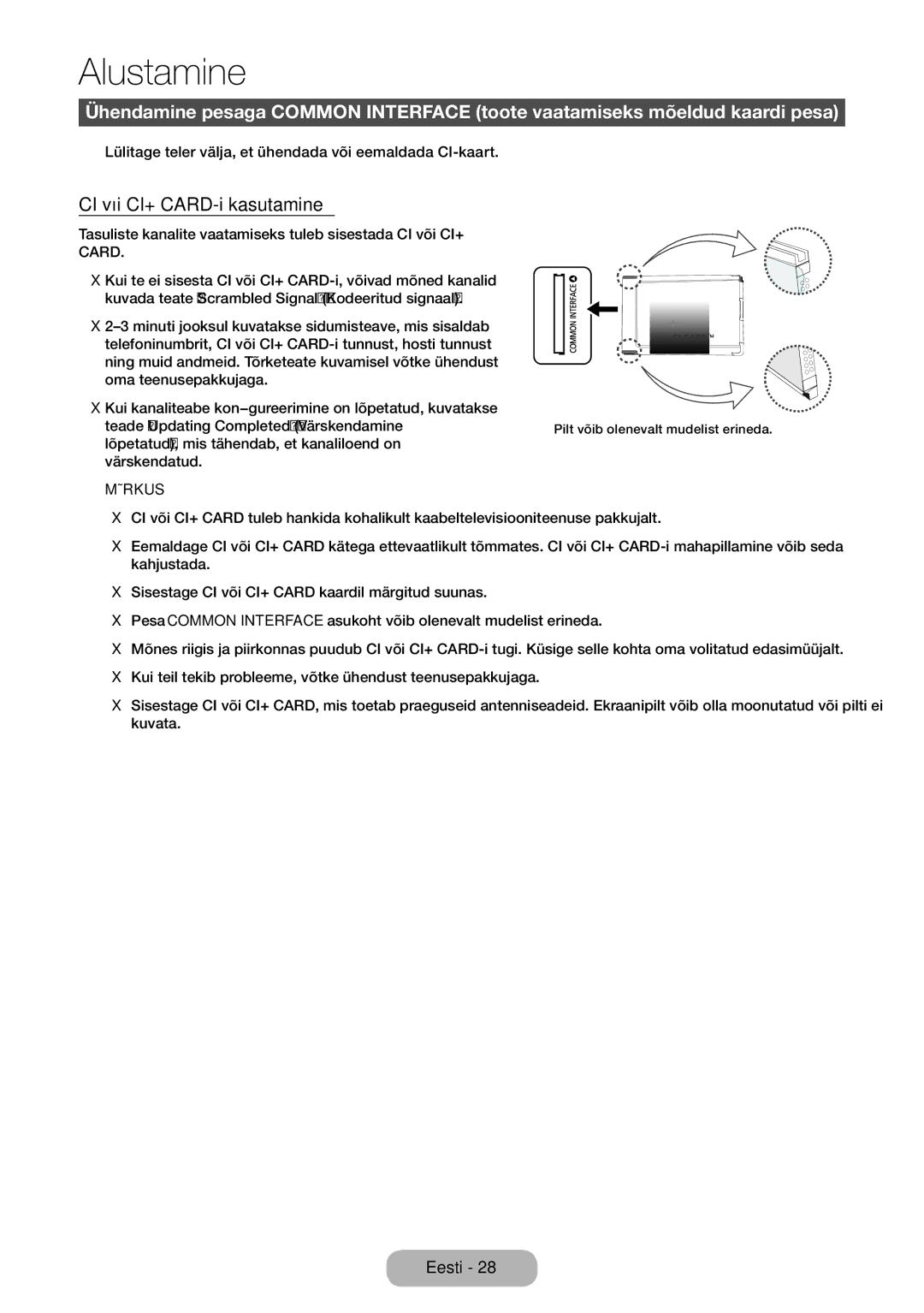 Samsung LT24E310EW/EN manual CI või CI+ CARD-i kasutamine, Lülitage teler välja, et ühendada või eemaldada CI-kaart 