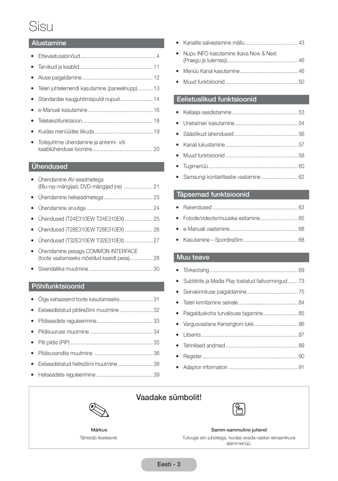 Samsung LT28E310EXQ/EN, LT32E310EXQ/EN, LT32E310EW/EN Yy Toitejuhtme ühendamine ja antenni- või, Ühendamine AV-seadmetega 