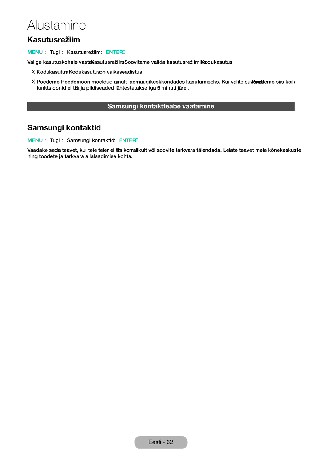 Samsung LT32E310EX/EN, LT32E310EXQ/EN, LT32E310EW/EN Kasutusrežiim, Samsungi kontaktid, Samsungi kontaktteabe vaatamine 