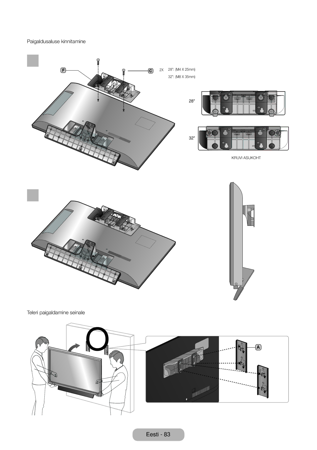 Samsung LT28E310EXQ/EN, LT32E310EXQ/EN, LT32E310EW/EN, LT28E310EW/EN, LT24E310EW/EN, LT28E310EX/EN manual 2X 28 M4 X 25mm 