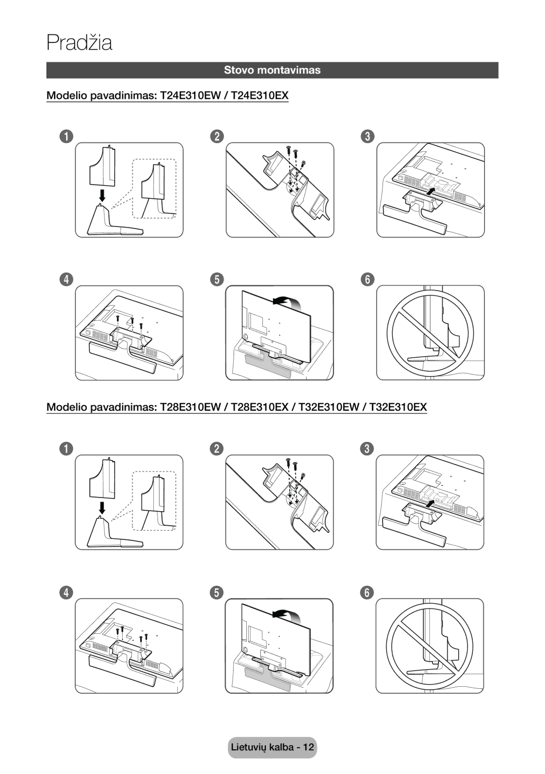 Samsung LT24E310EW/EN, LT32E310EXQ/EN, LT32E310EW/EN, LT28E310EW/EN, LT28E310EXQ/EN, LT28E310EX/EN manual Stovo montavimas 