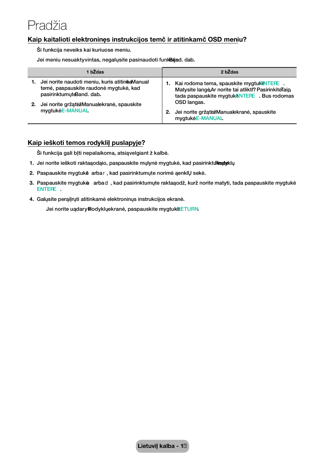 Samsung LT32E310EW/EN, LT32E310EXQ/EN, LT28E310EW/EN, LT28E310EXQ/EN manual Kaip ieškoti temos rodyklių puslapyje?, Entere 