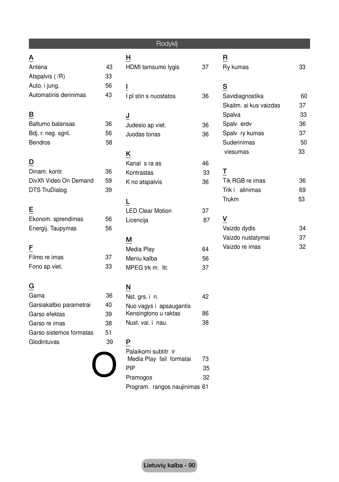 Samsung LT28E310EW/EN, LT32E310EXQ/EN, LT32E310EW/EN manual Rodyklė, Garso sistemos formatas, Program. įrangos naujinimas 