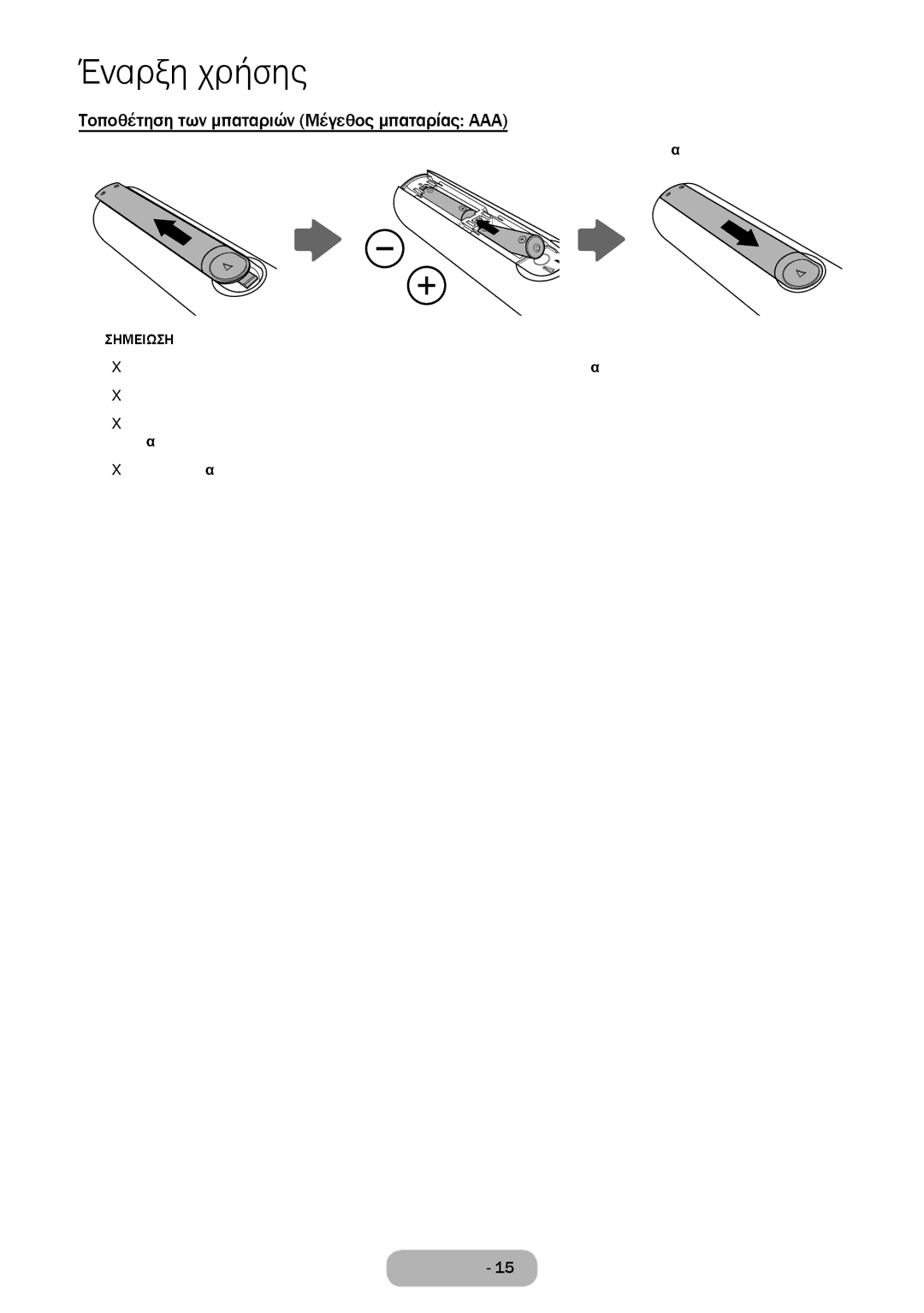 Samsung LT32E310EW/EN, LT32E310EXQ/EN, LT28E310EW/EN, LT24E310EW/EN Τοποθέτηση των μπαταριών Μέγεθος μπαταρίας AAA, Σημειωση 