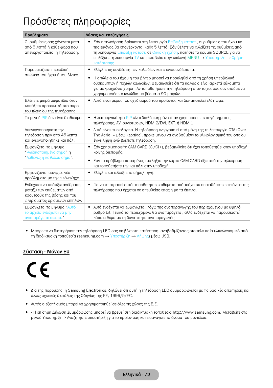 Samsung LT28E310EW/EN, LT32E310EXQ/EN, LT32E310EW/EN, LT28E310EXQ/EN, LT24E310EW/EN, LT28E310EX/EN manual Σύσταση Μόνον EU 