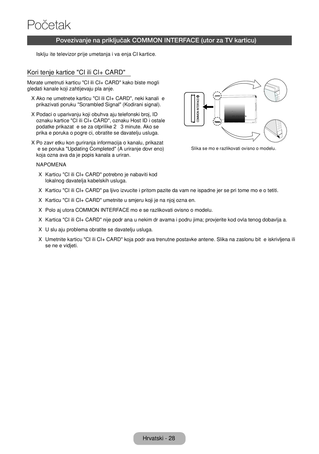 Samsung LT24E310EW/EN, LT32E310EXQ/EN, LT32E310EW/EN, LT28E310EW/EN, LT28E310EXQ/EN manual Korištenje kartice CI ili CI+ Card 